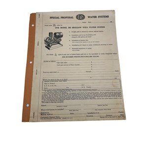 1927 Special Proposal Water Systems Order Form Booklet Shallow Well Water System